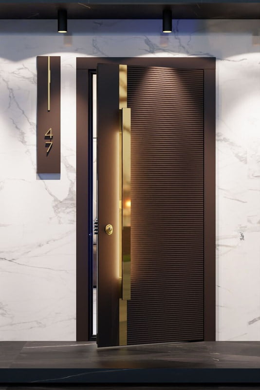 Modern Luxe 3D HDHMR Door with Brass Accents Modern Luxe 3D HDHMR Door with Brass Accents