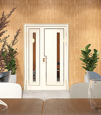 Classic Ivory 3D HDHMR Double Door with Vertical Panel Design