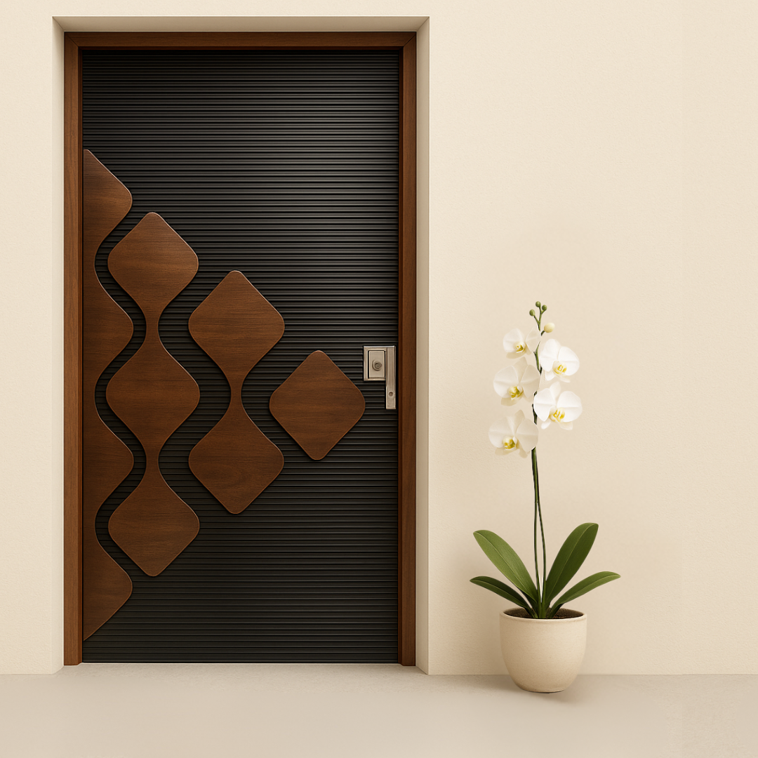 54mm HDHMR Veneer Designer Door with PU Gloss & WPC Frame (6x2.5) 54mm HDHMR Veneer Designer Door with PU Gloss & WPC Frame (6x2.5)