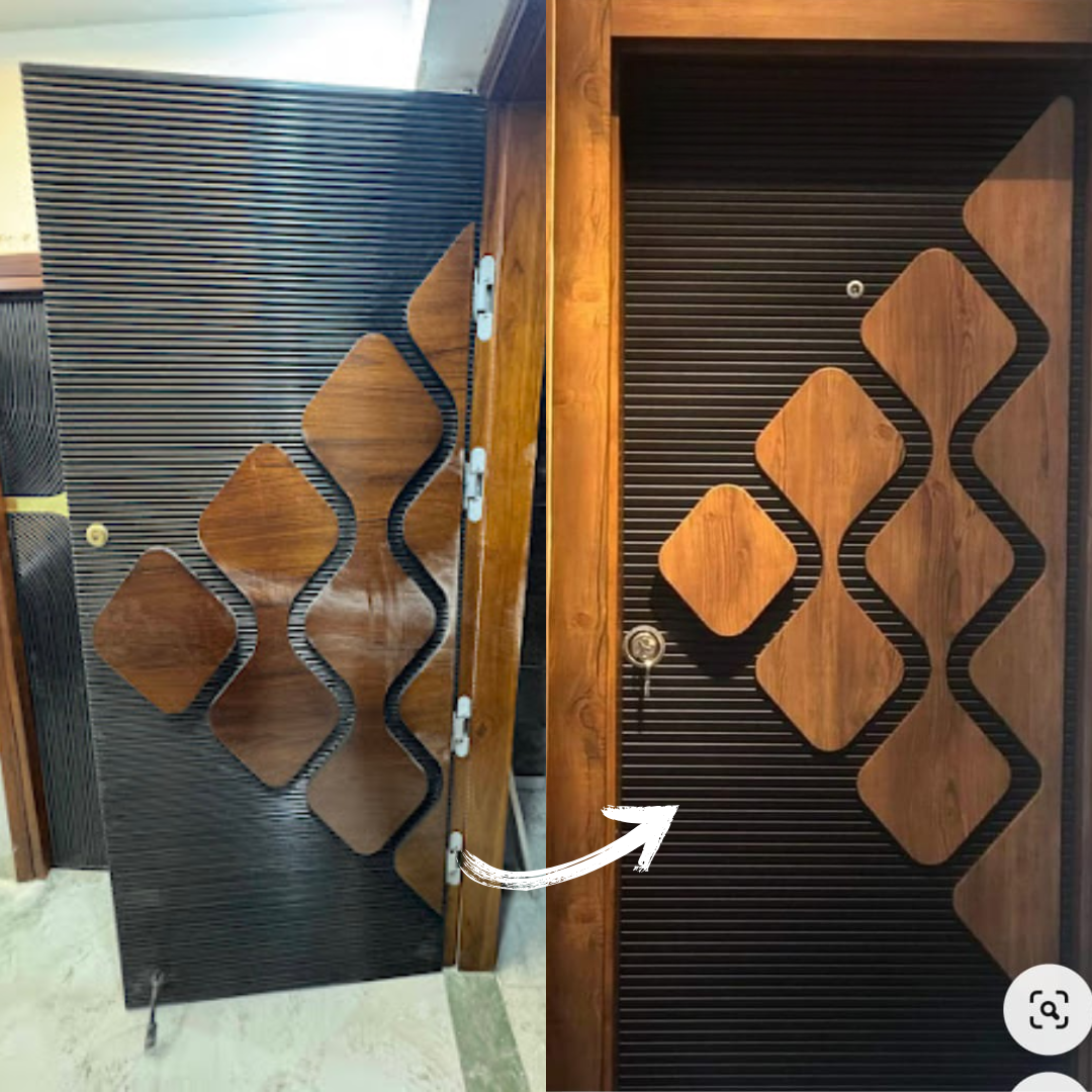 54mm HDHMR Veneer Designer Door with PU Gloss & WPC Frame (6x2.5) 54mm HDHMR Veneer Designer Door with PU Gloss & WPC Frame (6x2.5)