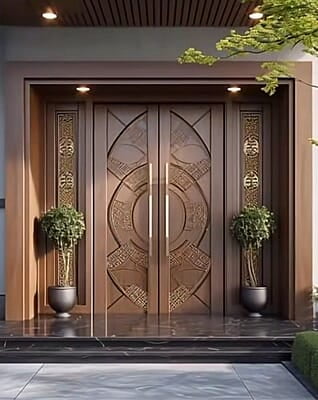 Luxurious 3D HDHMR Double Door with Deco Paint in Warm Walnut